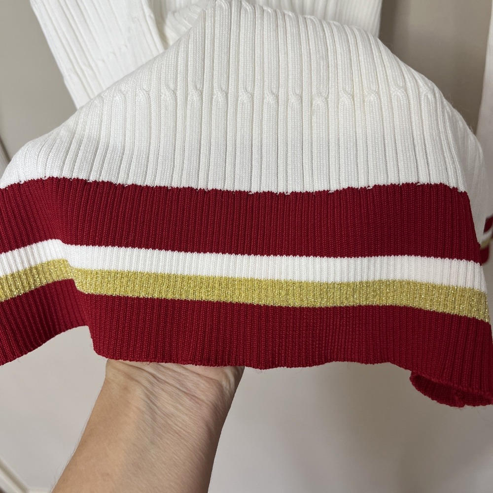 VTG Y2K Guess Jeans Ribbed Sweater Women White Red Gold Deep V Varsity Preppy - Picture 6 of 9